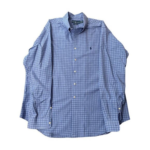 Ralph Lauren Mens XXL Blue White Checkered Classic Fit Button-Down Shirt Long Sl - Picture 1 of 6
